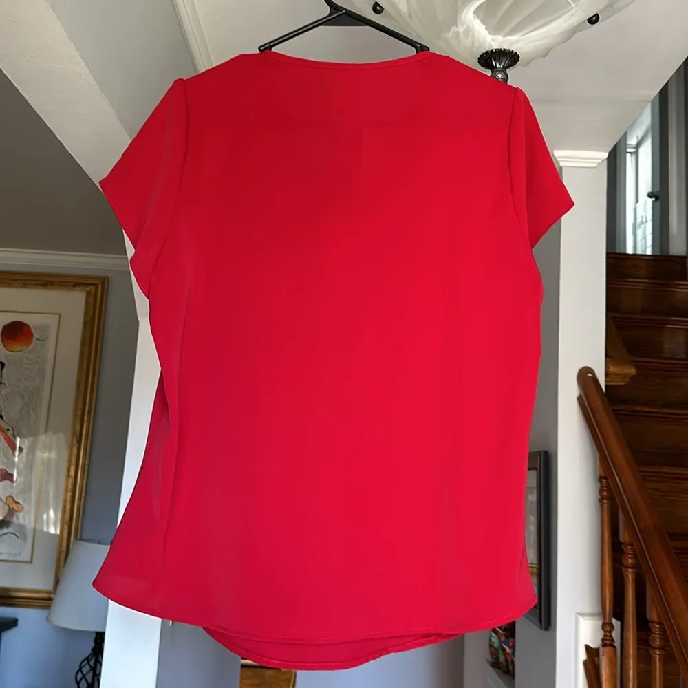 Fayenne V Neck Ruffle Short Sleeve Blouse Sz M Red Size L - Image 2