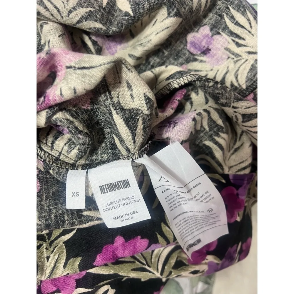 Reformation Lenai Black Purple Floral Linen Bardot Off Shoulder Mini Dress XS - Image 9