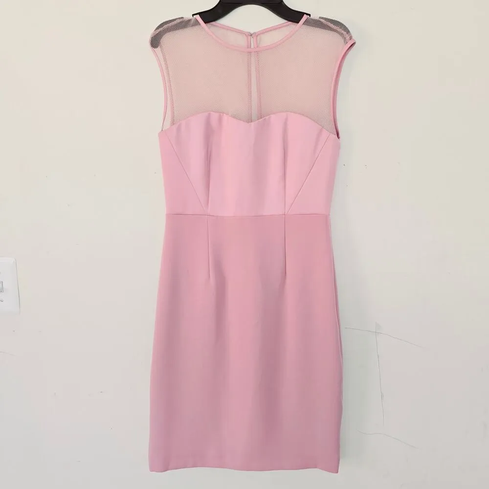 Reiss Pink Ammy Semi-Sheer Fitted Satin Cocktail Dress Sleeveless Women's Size 4 - Image 4