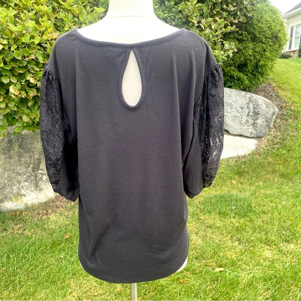 C Est 1946 Black Top Lace Short Sleeves Size XL - Image 10