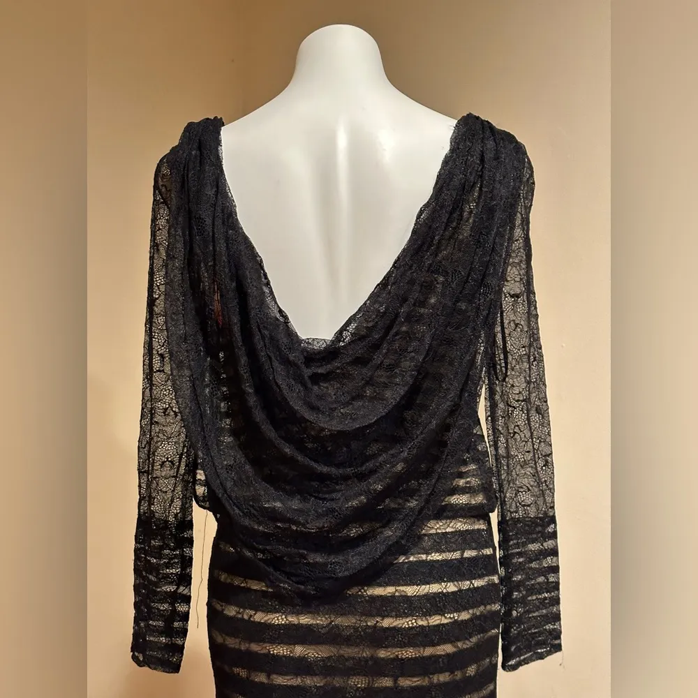 Tadashi Shoji Mermaid Delicate All Lace Gown SZ 4 Black Lace Beige Line … - Image 9