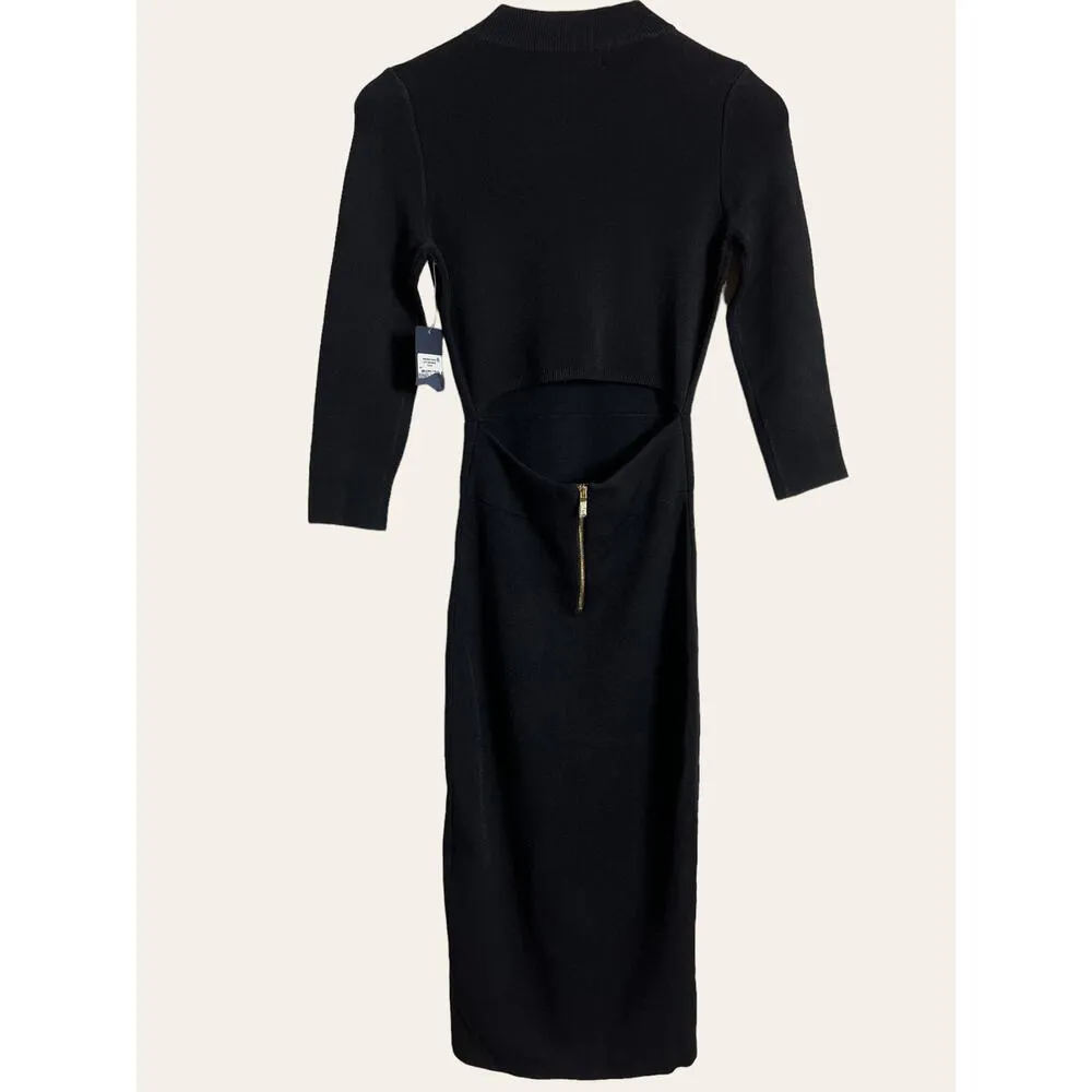 Rachel Roy Black Long Sleeve Open Back Knit Ribbed Long Sleeve Sheath Dress S - Image 6