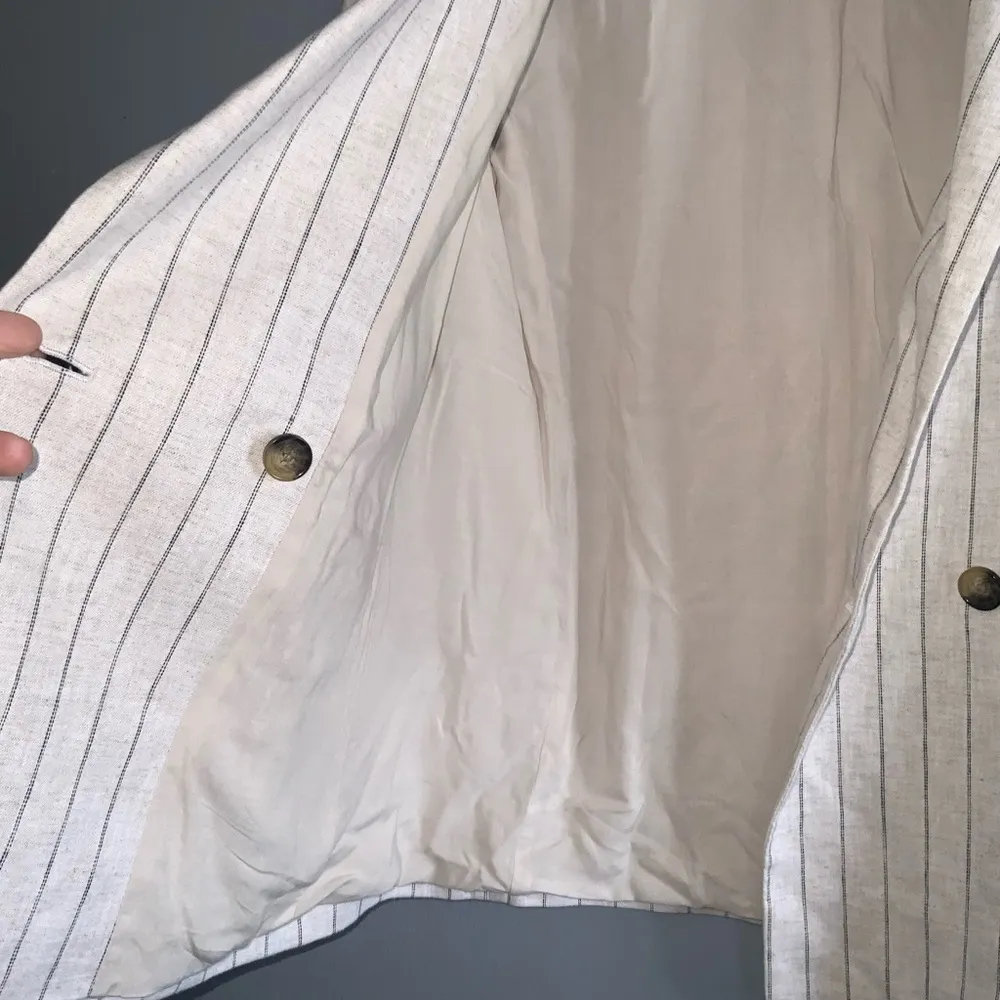 Banana Republic Tan With Black Stripes Blazer Linen Double Breasted Blazer 4 - Image 8