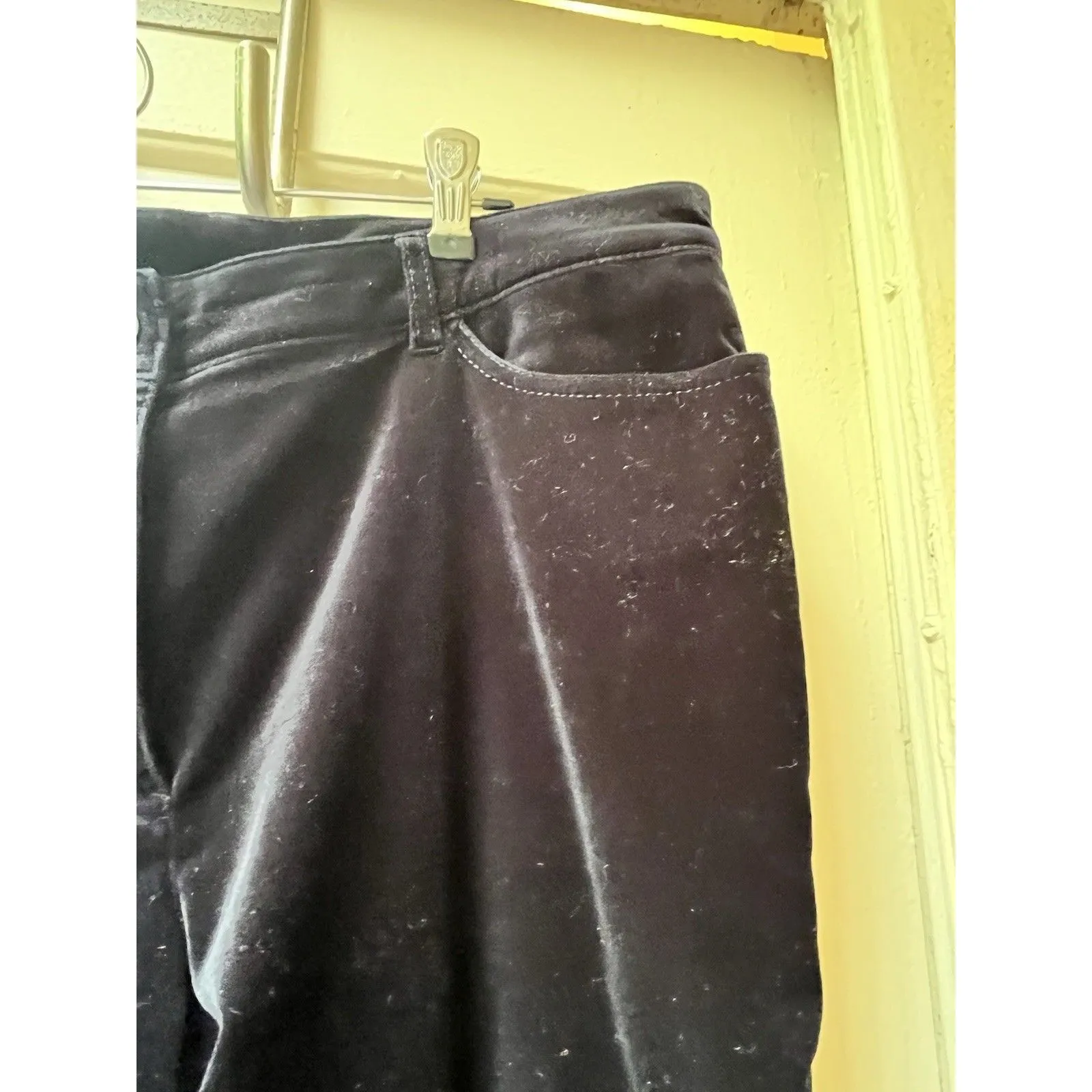 Escada Navy Blue Low Rise Cotton Stretch Velvet Wide Leg Pants Size 42 - Image 3