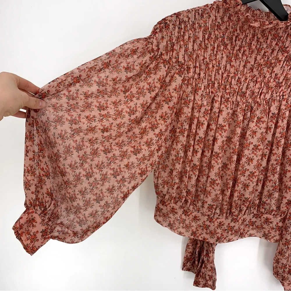 BARDOT Cyrus Long Sleeve Smocked Blouse Rose Bloom S? - Image 5