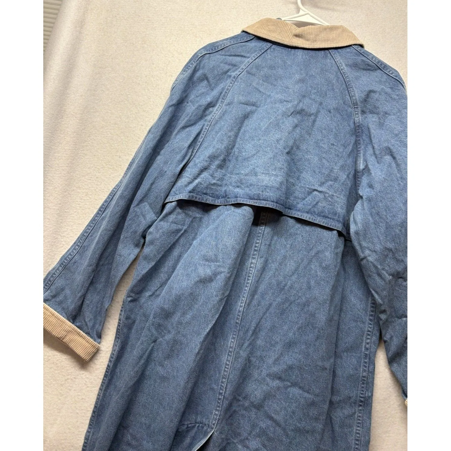 VTG LL Bean Jacket Womens M Barn Chore Denim Corduroy Collar Trench Coat J094 Blue Size M - Image 7