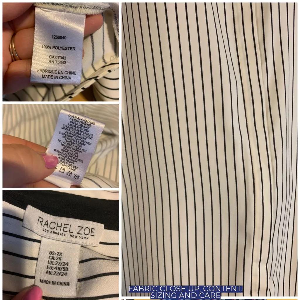 RACHEL ZOE LIGHT CREAM WITH BLACK STRIPES BUTTON DOWN SHIRT (2X) - Image 10