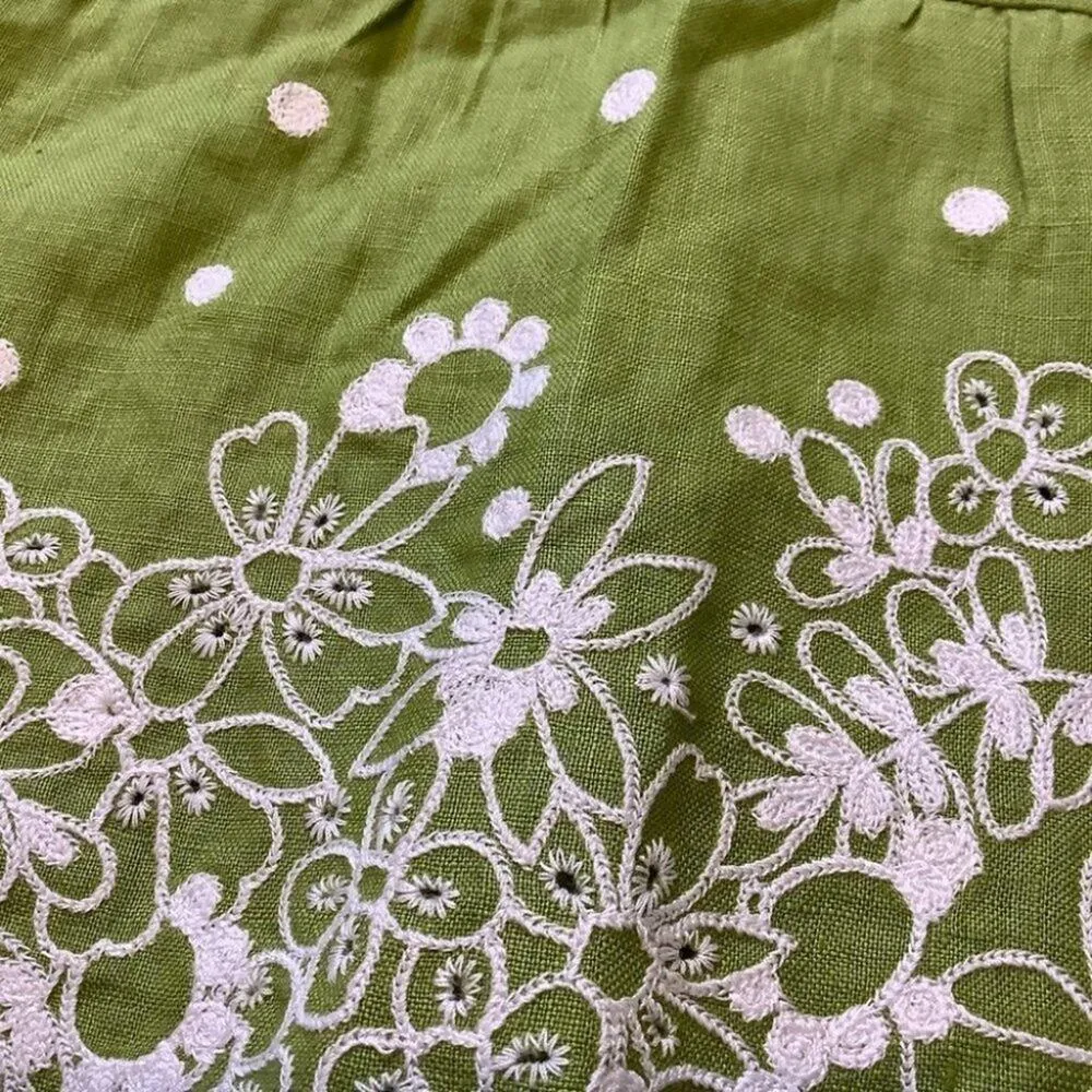 Grace Elements Size 14 Green Linen Grassy Field Embroidered Spring NWT New Cute - Image 4