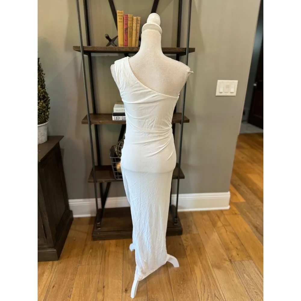 BARDOT Rosalie One Shoulder Sheath Midi Dress Orchid White Womens Size Small - Image 9