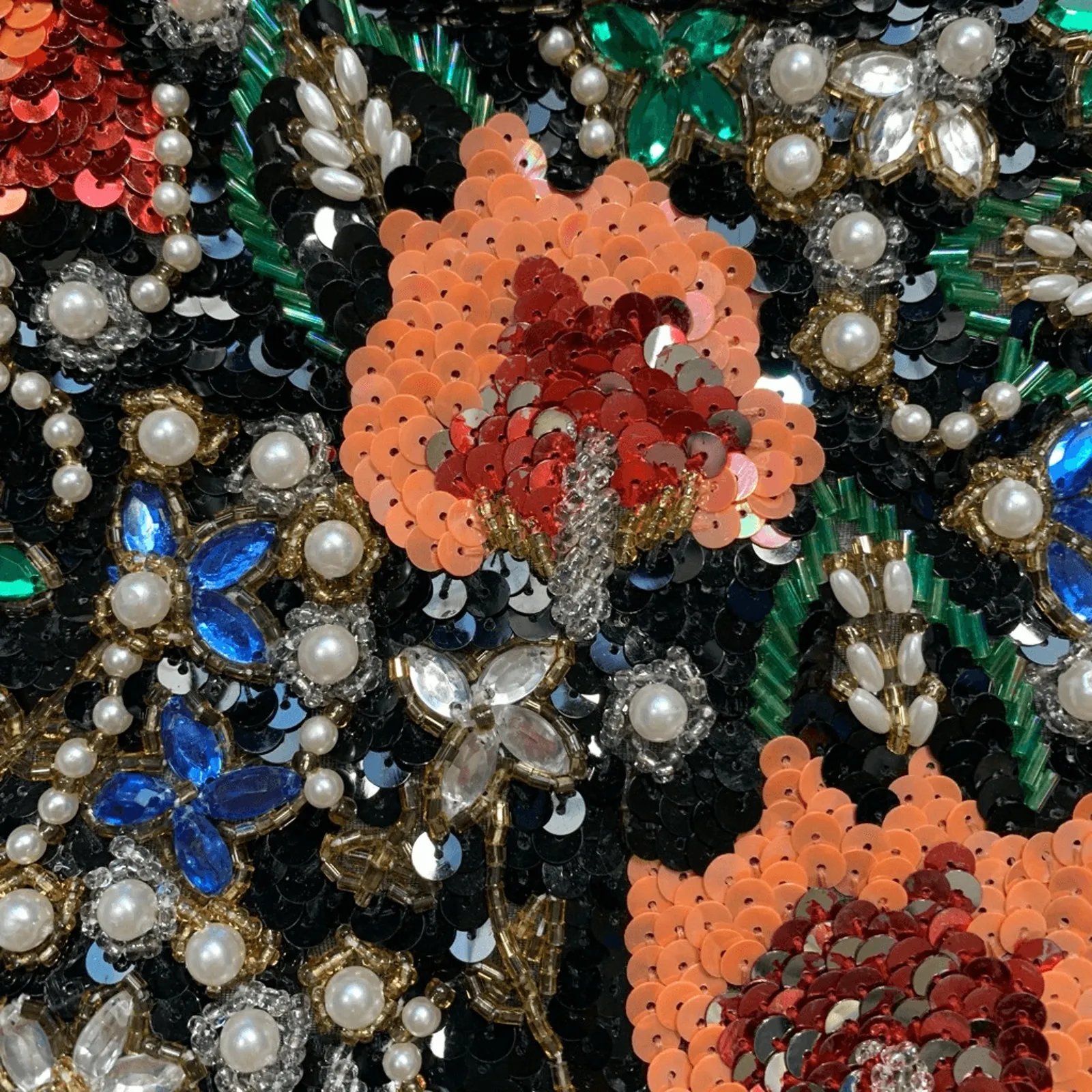 Vintage 80s Cream Sweater Beaded Sequin Floral Statement Holiday Party Knit Black Size L - Image 7