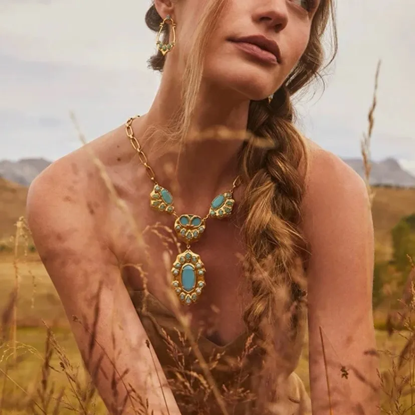 Kendra Scott Yellow rose Yellowstone Montana Statement Necklace Gold Turquoise - Image 3