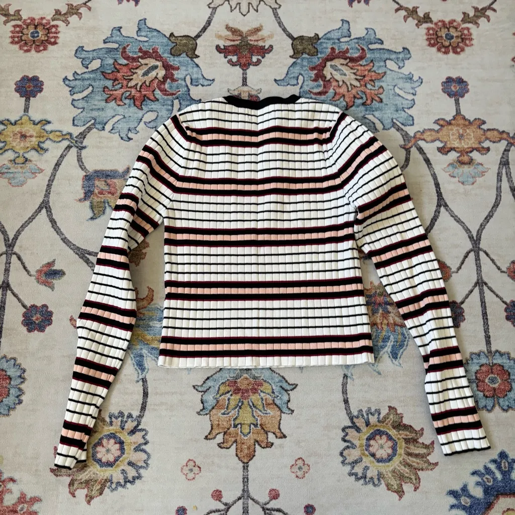 REVOLVE About Us Lennea Ribbed Long Sleeve
Cropped Sweater Black Pink Striped XS - Image 4