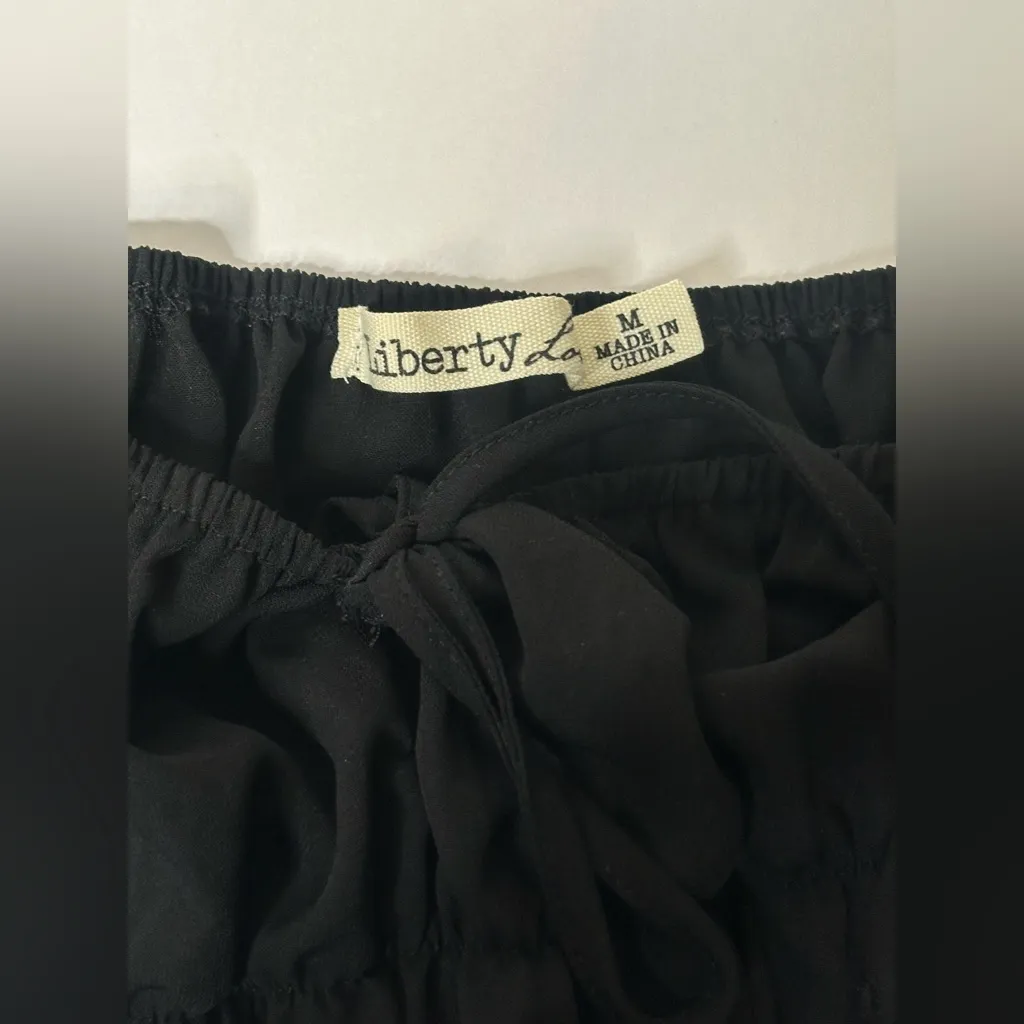 Liberty Love Women’s Size Med Black Dress Layered‎ Ruffles Gathered Cinched - Image 7