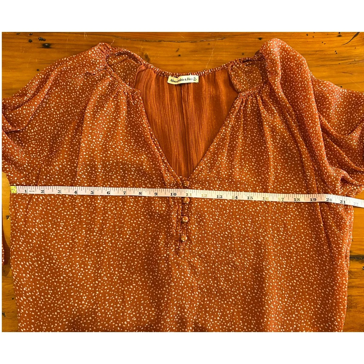 Abercrombie & Fitch bodysuit size XL rust brown polkadot v neck sheer sleeve - Image 8