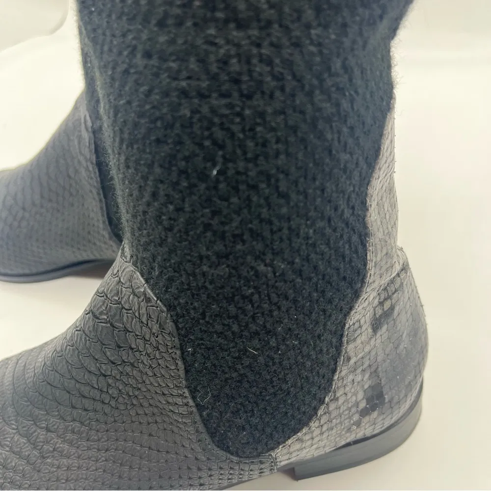 Daniella Lemavi EU Sz 40 or 9 Tall Black Boots Knit Upper Snakeskin Print Lower - Image 9