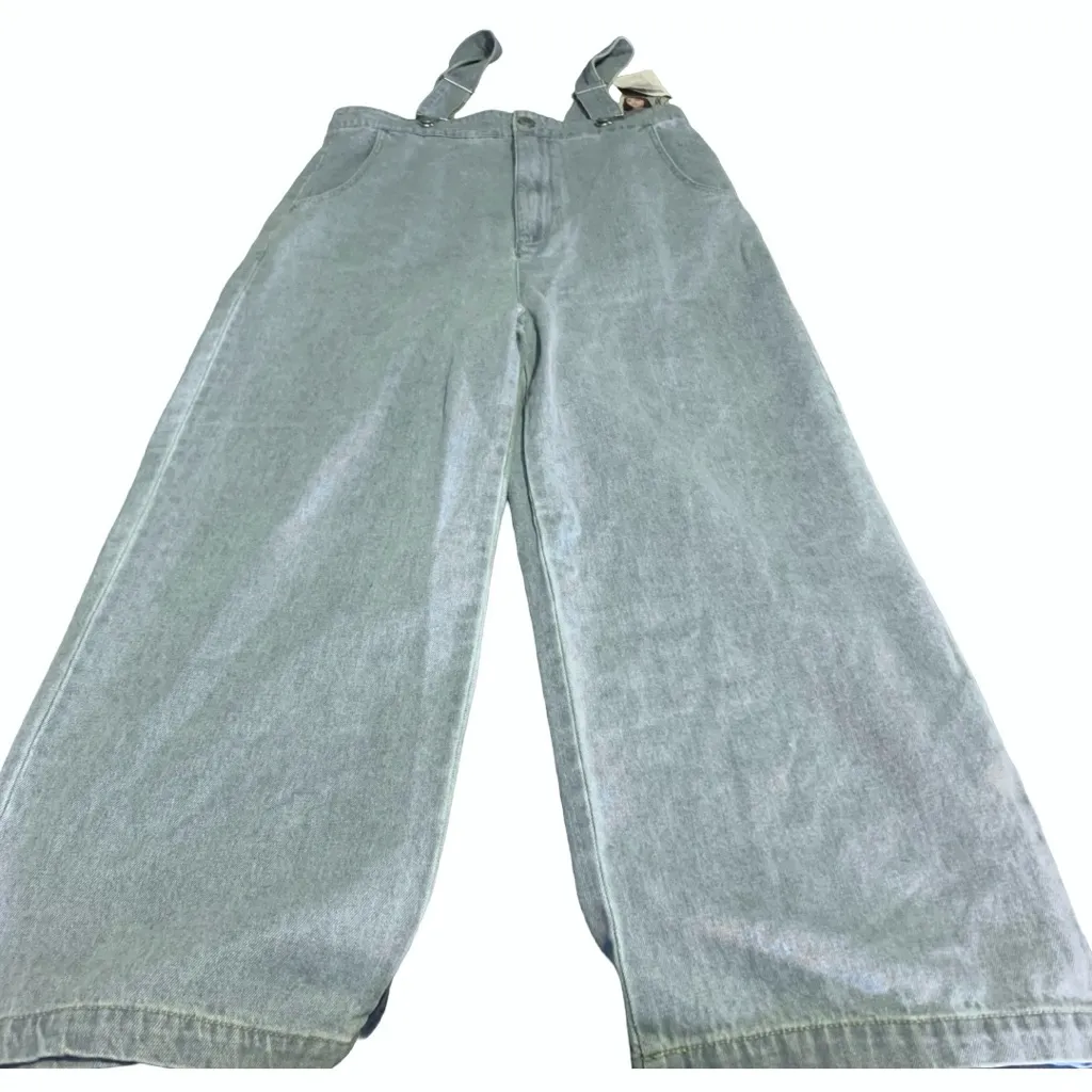 LINOLUCE LIGHT BLUE DENIM HIGH WAIST OVERALLS NWT (L) Size L - Image 9