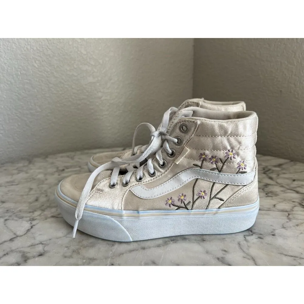 Vans Womens Fillmore High Top Sneaker Shoes Size 6.5 Satin Floral Embroidered - Image 4