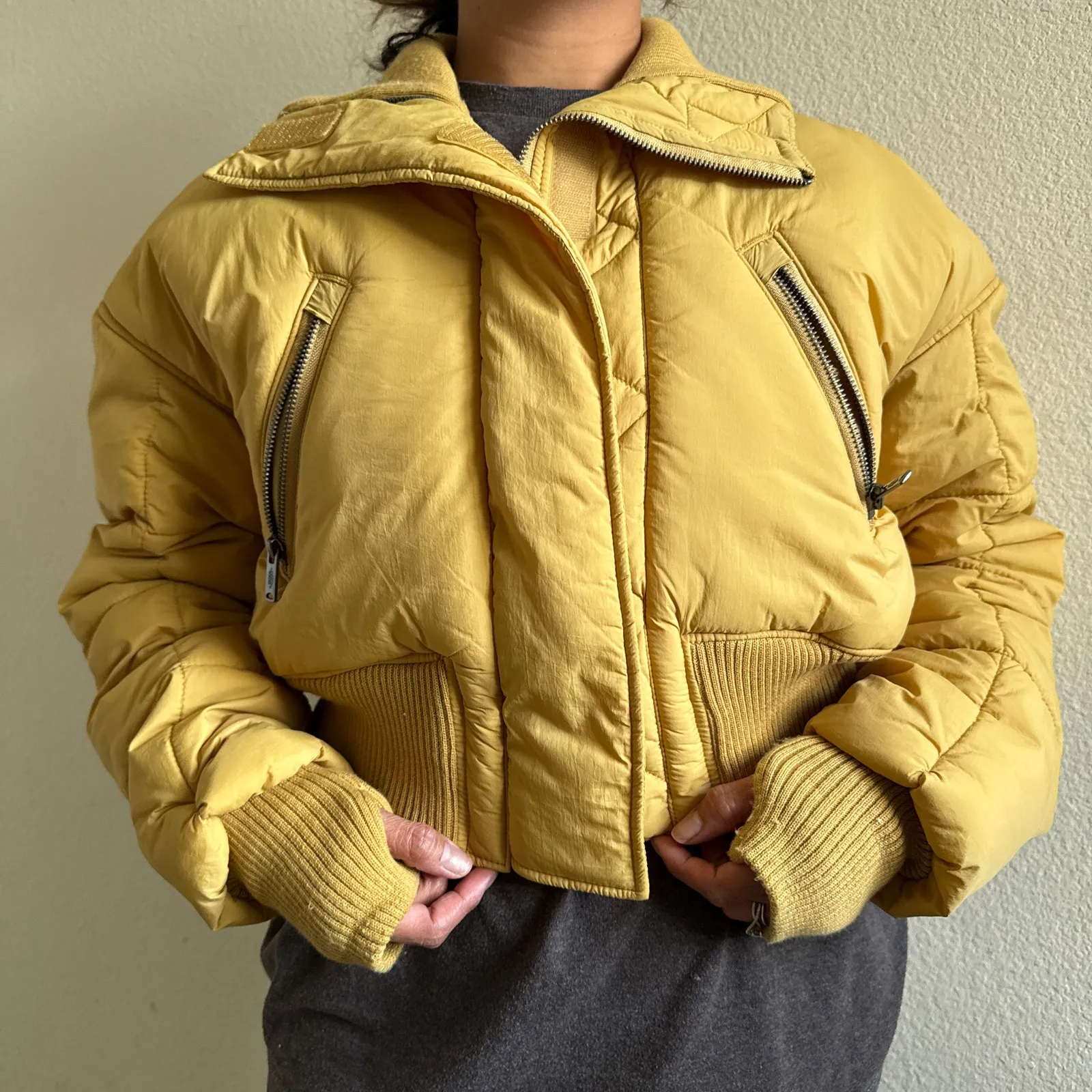 Free People Boulder Babe Bomber Puffer Jacket Mustard XS - Image 5