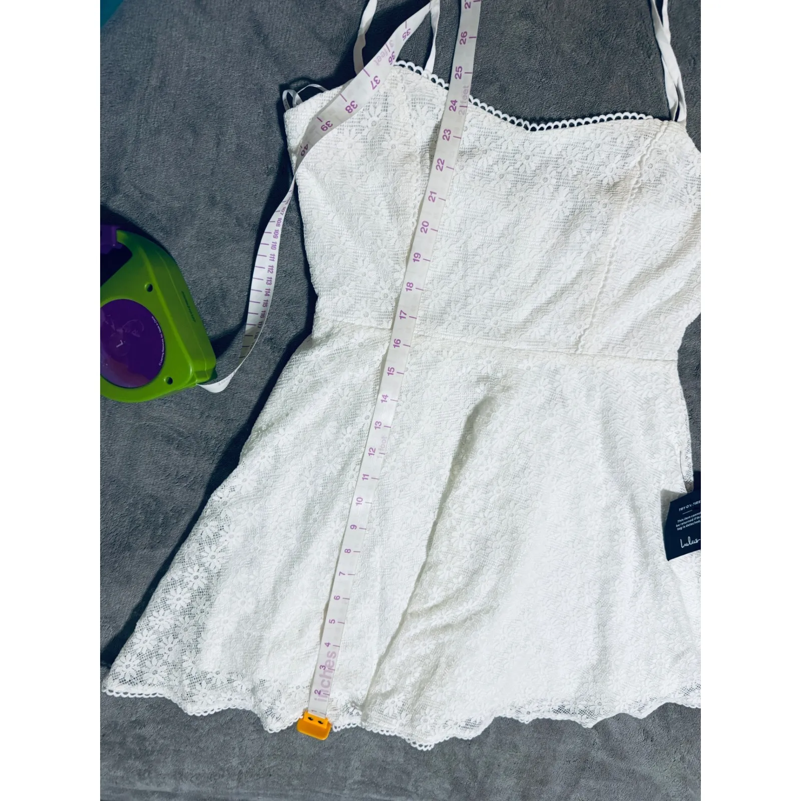 NWT Lulus Size Medium Definitely Lovable White Crochet Lace Tie-Strap Mini Dress - Image 6