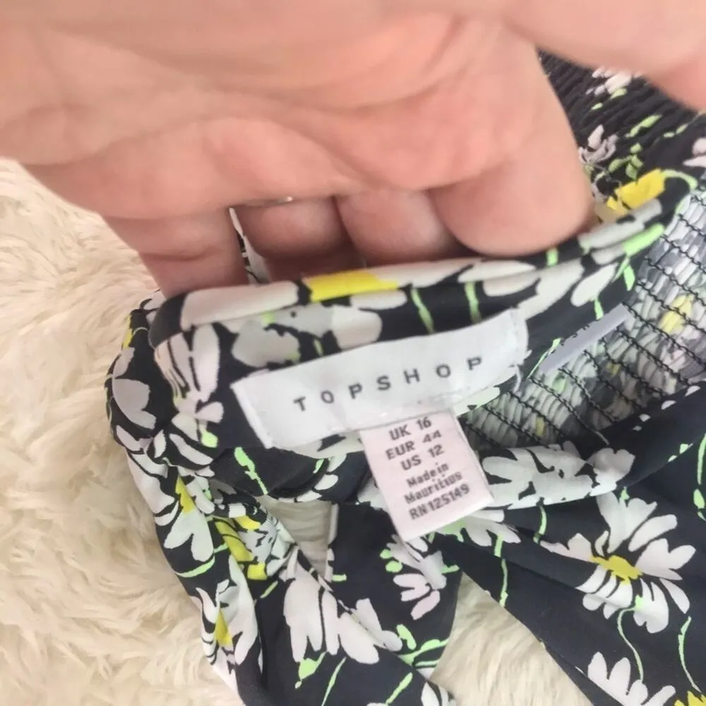 TOPSHOP Shirred Flower Black and Yellow Bandeau Top Size 12 - Image 6