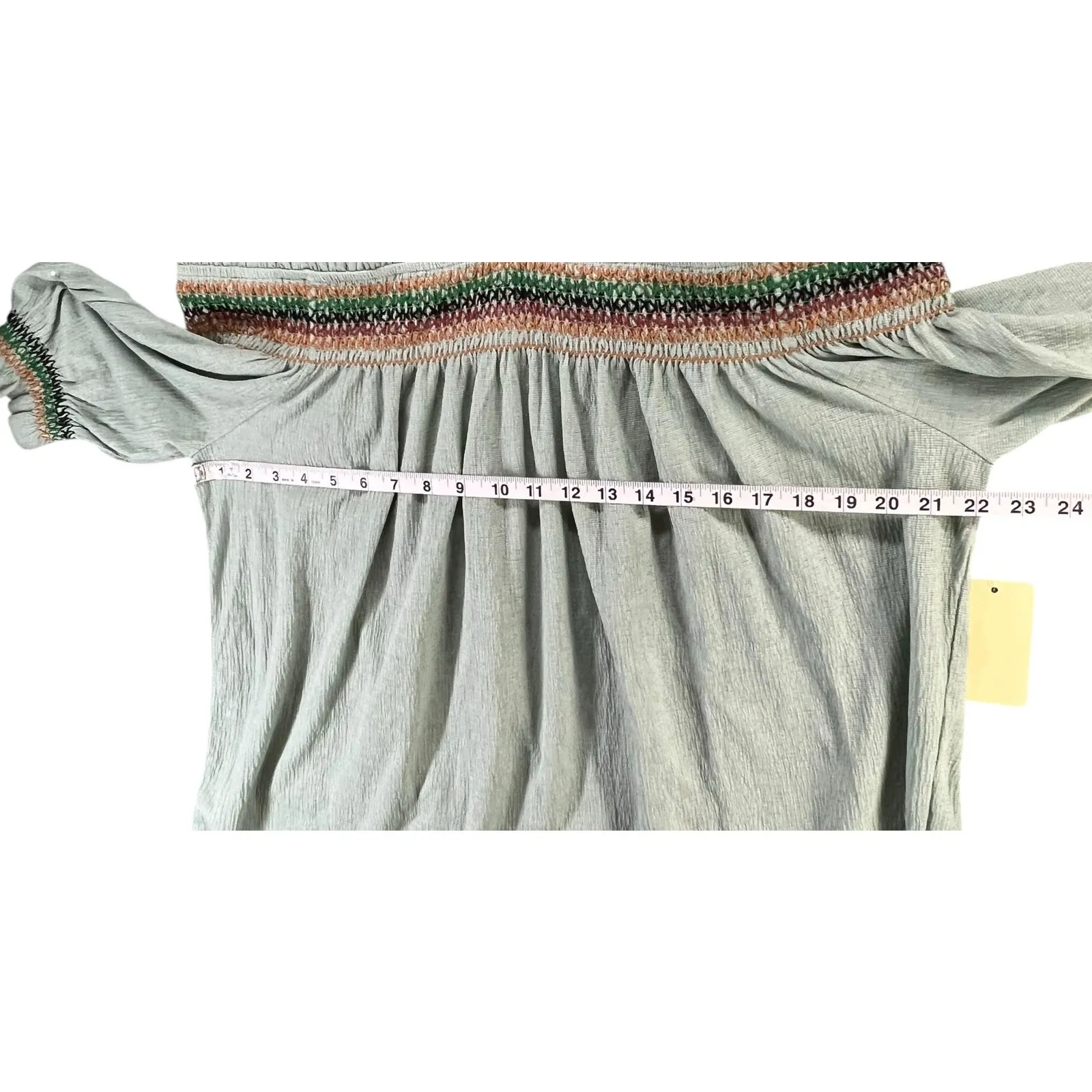 Flower & Feather Off Shoulder Top Women 3XL Light Green Embroidered Peasant Boho Size 3X - Image 5