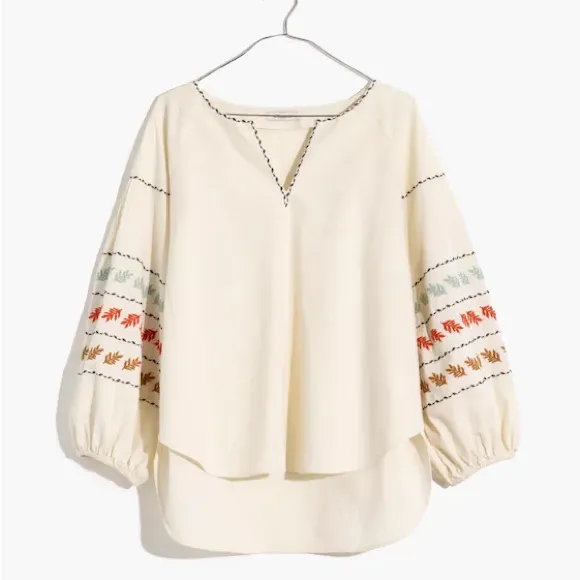 Madewell Embroidered Sleeve Popover Top Size Xlarge - Image 3