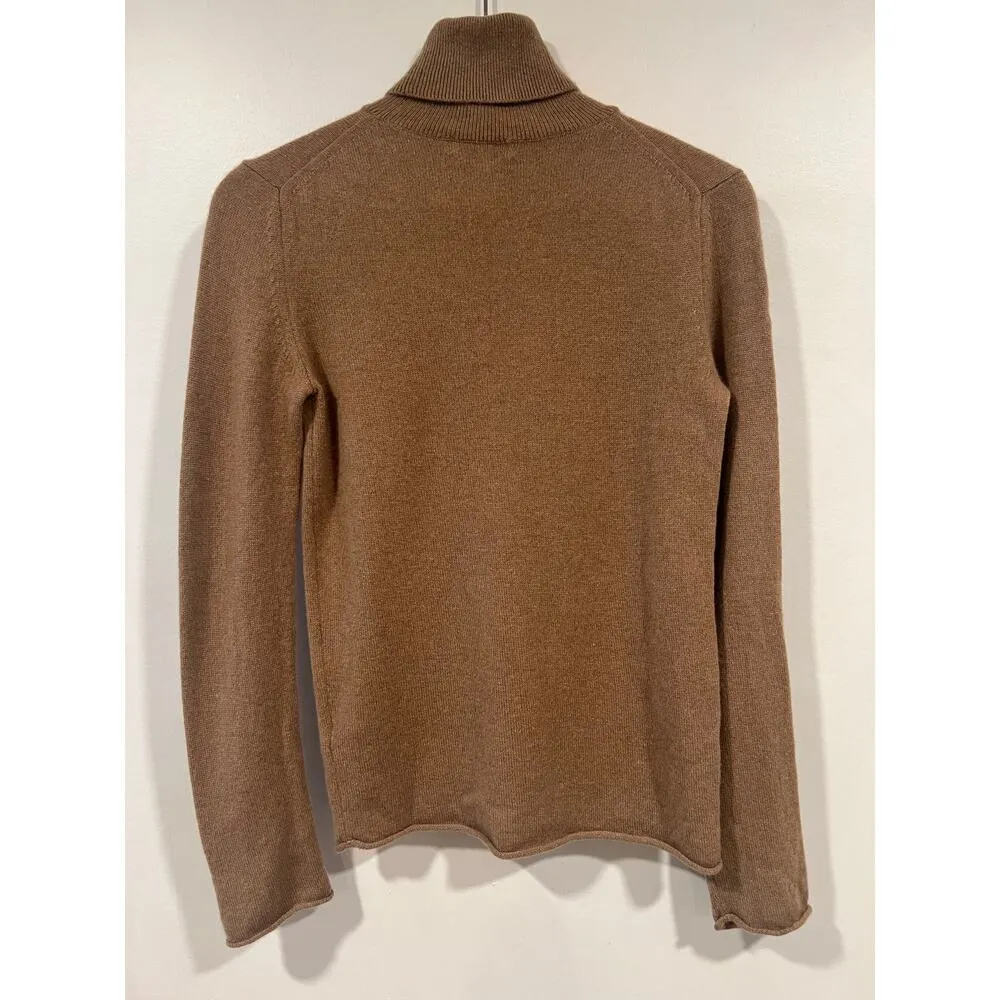 Women’s Neiman Marcus Preppy Minimalist Cashmere Tan Turtleneck Sweater XS - Image 4