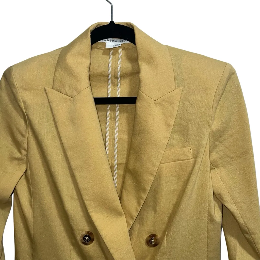 Veronica Beard Nisha Double Breasted Linen Blazer Jacket In Vintage Yellow - Image 5