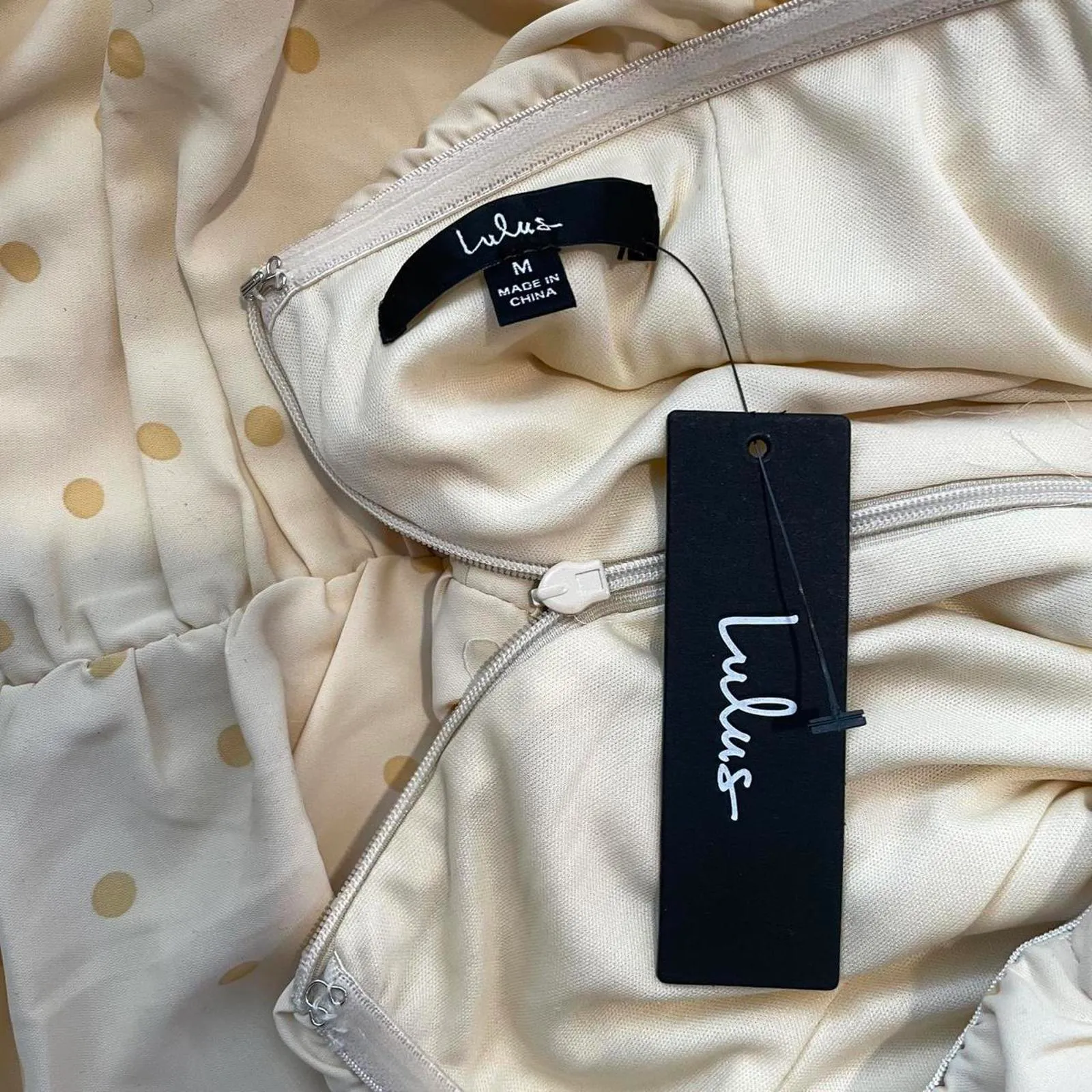 Yellow polka dot strapless dress. lulus size medium - Image 6