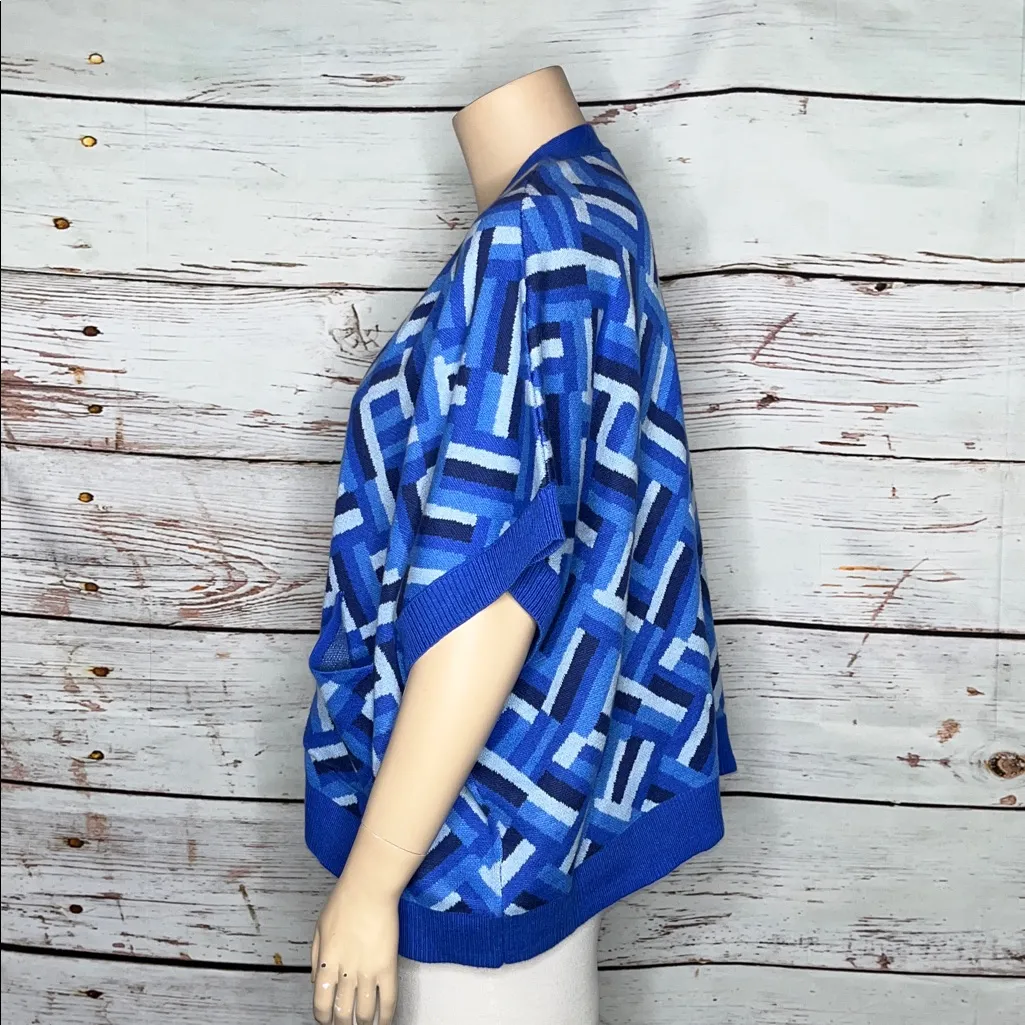 Isaac Mizrahi Live! NWT Sz 5X Blue Patterned Oversized Boxy Fit Sweater Cardigan - Image 3