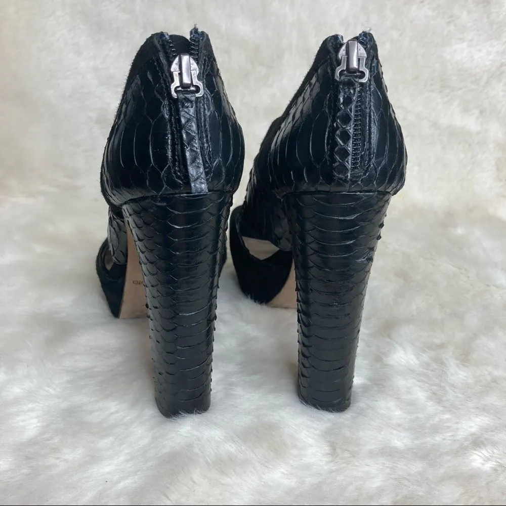 Barneys New York Co Op Black Snake Suede Peep Toe Heeled Platform Booties 35‎ Size 5 - Image 8