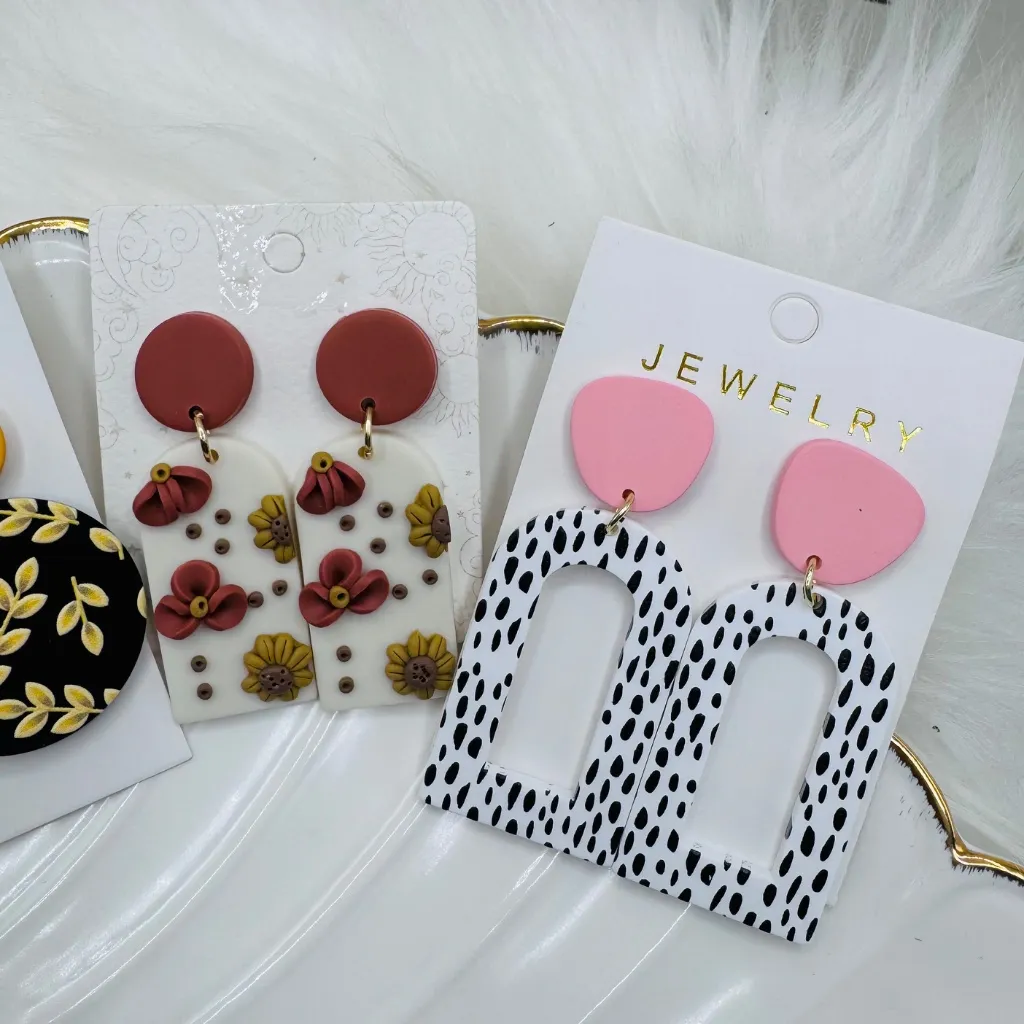Set of Four Stylish Fashion Earrings, floral prints - Image 3