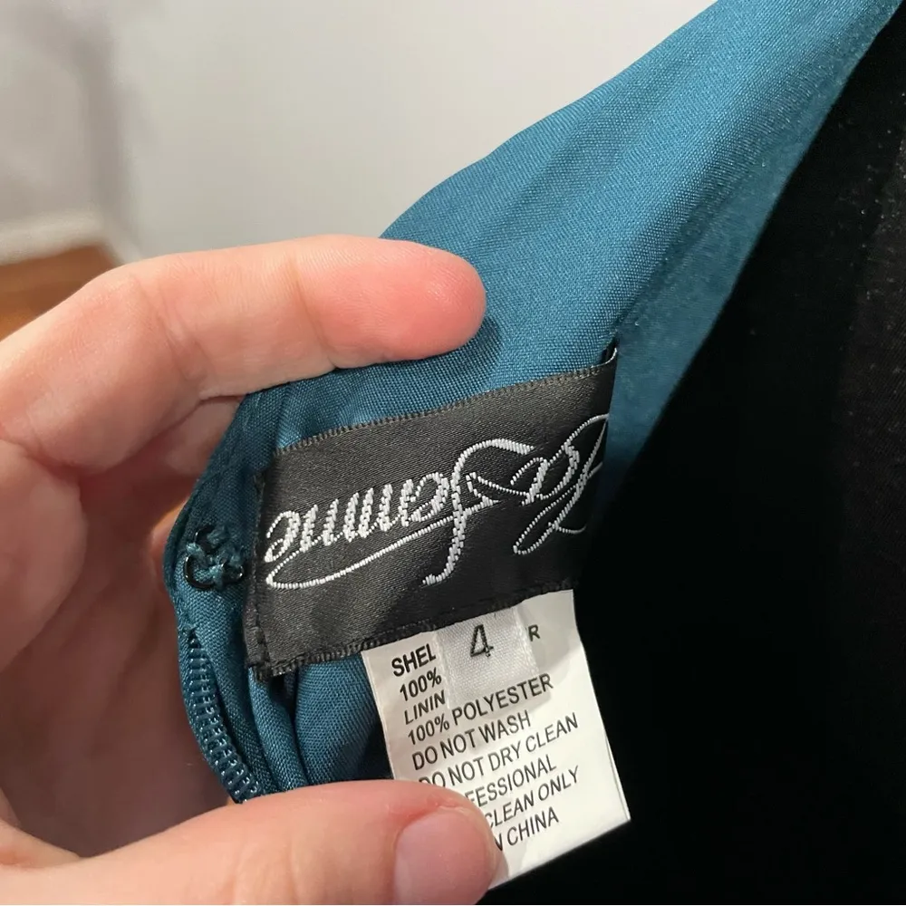 La Femme 28571 Teal Strappy Back Satin Gown 4 - Image 6