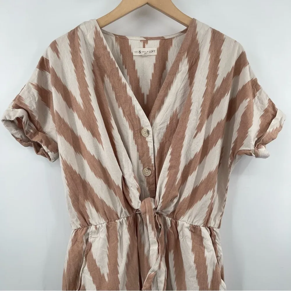 NEW LOU & GREY for LOFT Small Romper Ikat Tie Front Button Down Cotton NWOT - Image 6