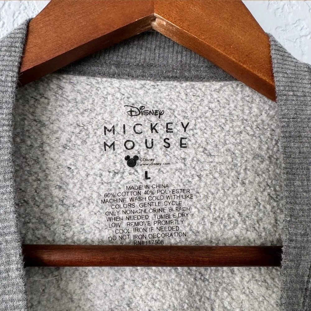 Disney Mickey Mouse Gray Long Sleeve Pullover Sweatshirt Size Large - Image 3