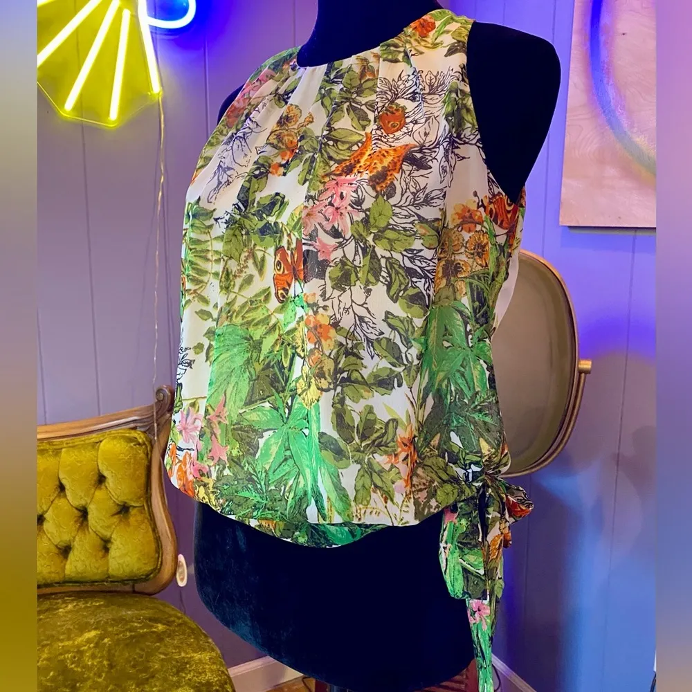 Vintage Y2K Sunny Leigh Petite Butterfly Floral Side Tie Top Size Small - Image 2