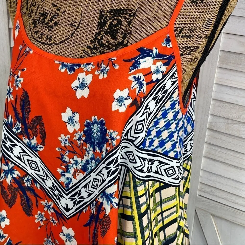 Jealous Tomato Mixed Print Crop Tank Top Orange Blue Multi Medium - Image 7