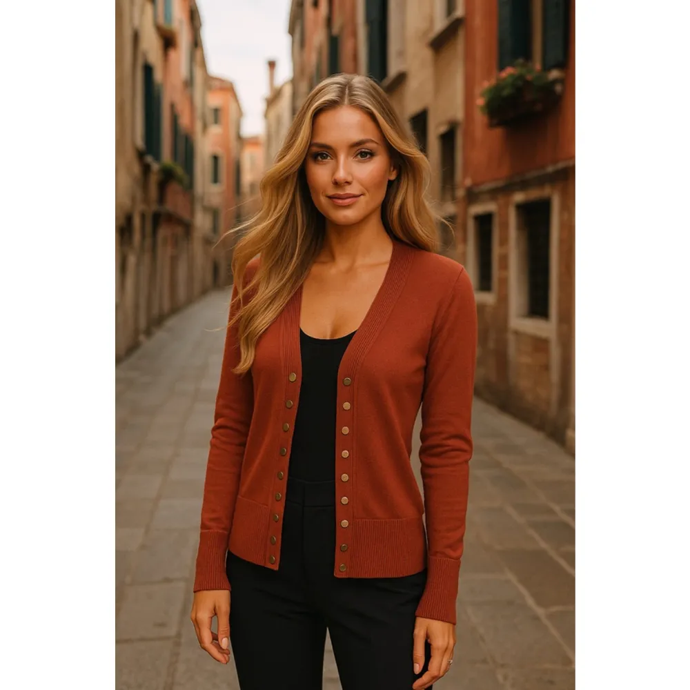 Zenana Outfitters Button Front Cardigan Rust Brown Polished Parisian Scandi XL - Image 2