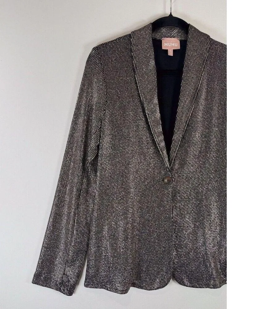 Show Me Your MuMu Womens Blazer Gray Felix Metallic Jacket Striped Sparkle Small - Image 6