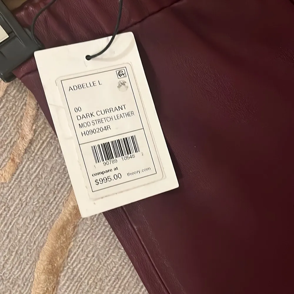 🆕 Theory | Adbelle Leather Leggings Pants Red Currant Burgundy Red 00 Xs - Image 4