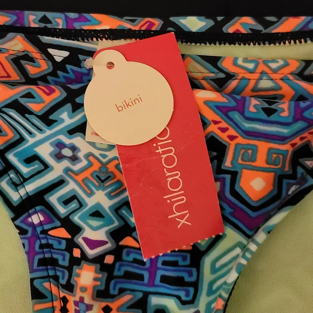 NWT! Xhilaration Blue Black Tribal Print Bikini Swim Bottoms M - Image 3