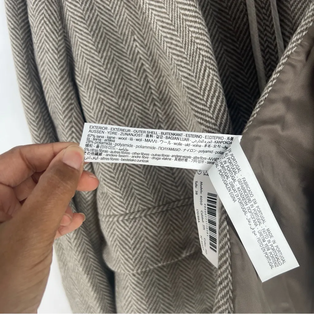 Massimo Dutti Women's Wool‎ Blend Herringbone 1 Button Blazer Tan White Size 6 - Image 9