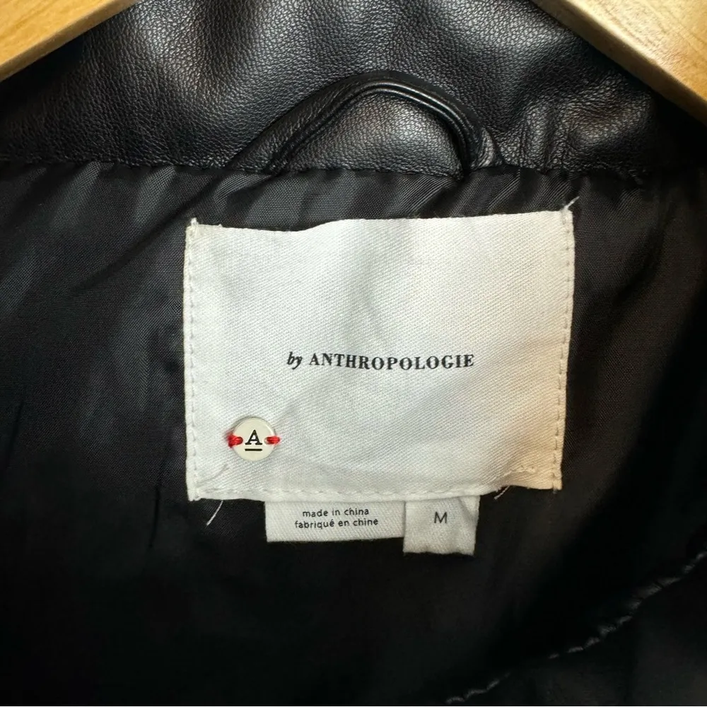 Anthropologie Vegan Leather High Neck Puffer Vest Sz Medium Black Gilet Moto - Image 12