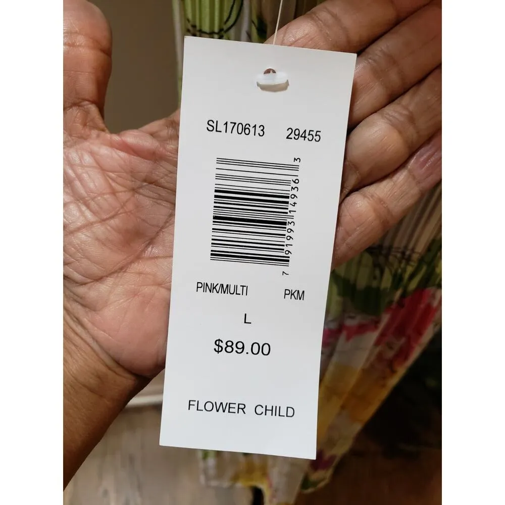 Sunny Leigh Women's Multi Floral Drawstring Neck Sleeveless Knee Length Dress L - Image 10