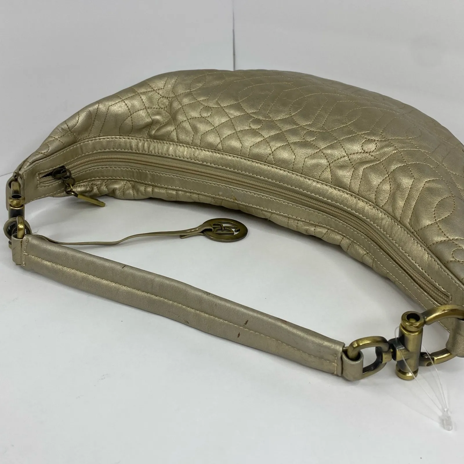 Donald J. Pliner Womens Metallic Gold Quilted Leather Hobo Shoulder Bag - Image 5