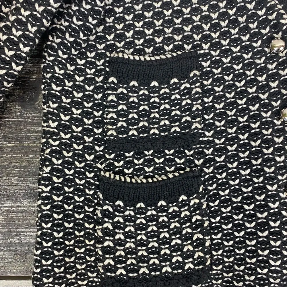 White House Black Market White & Black Chunky Heavy Knit Button Vintage Cardigan - Image 3