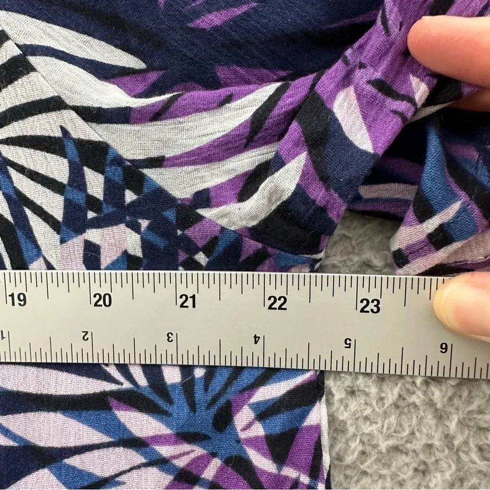 NWT Catherines Short Sleeve V Neck Tasseled Blouse Shirt 100% Cotton Palms 0X‎ Purple - Image 7