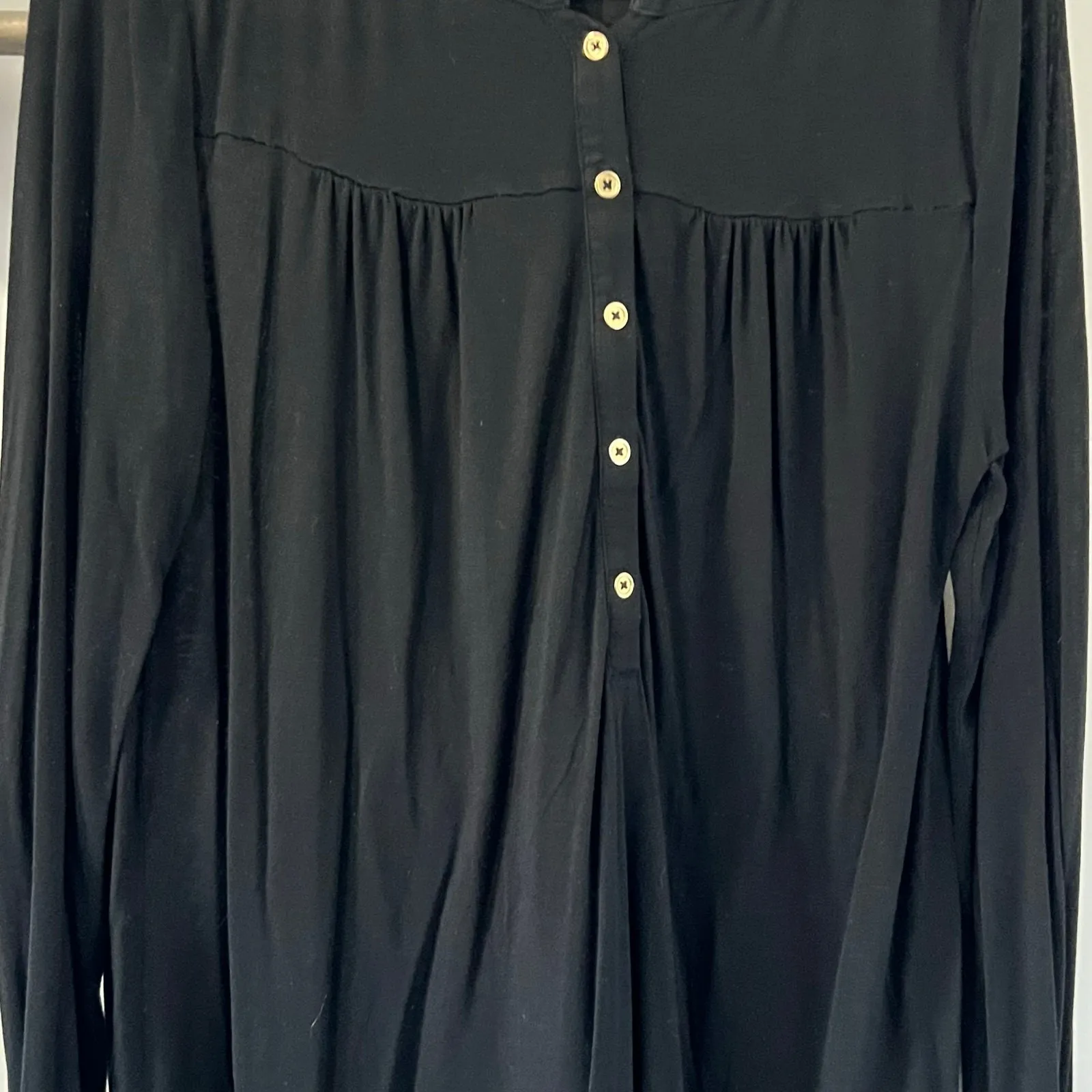 Boden Black Button Front Gathered Yoke Long Sleeve Top US 10 Modal Blend - Image 2