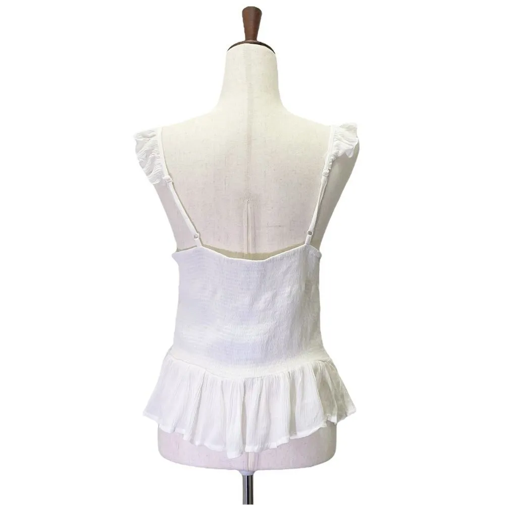 NWT Patrons of Peace Tie Front White Peplum Tank Boho Festival Top Size Medium - Image 9