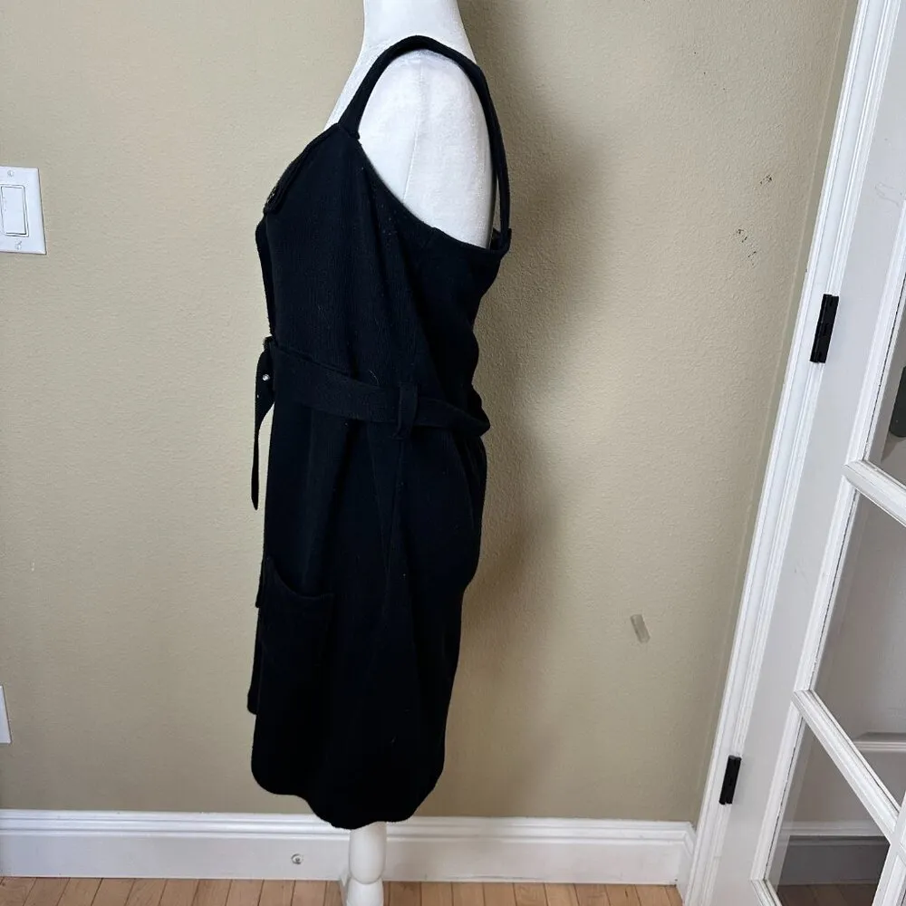 525 AMERICA Sweater Dress Size Medium Black Button Front Self Belt - Image 6